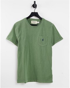 Оливково зеленая футболка из меланжевого полотна с карманом и логотипом Polo ralph lauren