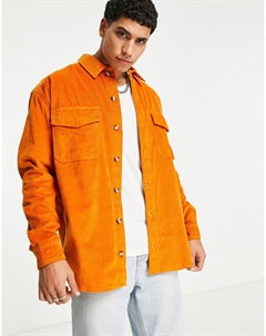 Oversized рубашка из вельвета с двумя карманами в стиле 90 х выгоревшего оранжевого цвета Asos design