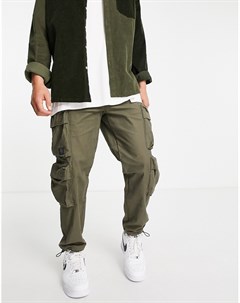 Свободные хлопковые брюки карго цвета выбеленного хаки с четырьмя карманами Topman