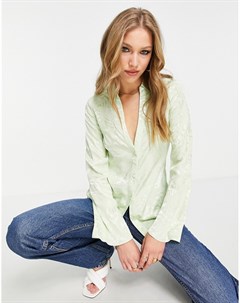 Шалфейно зеленая атласная рубашка узкого кроя с разрезами на манжетах Asos design
