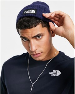 Темно синяя шапка бини с логотипом The north face