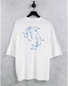 Белая oversized футболка с контурным рисунком рыб на спине Asos design