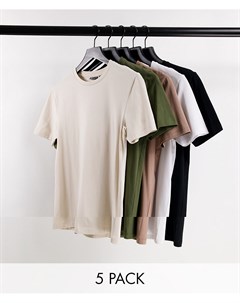 Набор из 5 разноцветных футболок из смесового органического хлопка с круглым вырезом Asos design
