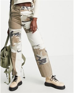 Прямые брюки в утилитарном стиле пэчворк с камуфляжным принтом Topshop