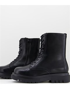 Черные минималистичные ботинки на шнуровке для широкой стопы из искусственной кожи на толстой подошв Truffle collection