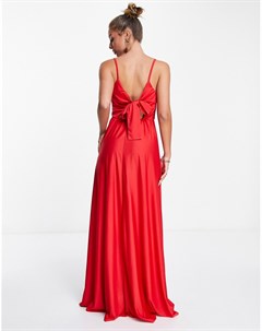 Ярко красное платье макси с запахом спереди и с завязкой на спине Asos design
