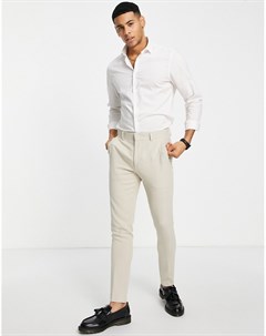 Супероблегающие брюки светло бежевого цвета из саржи с начесом Wedding Asos design
