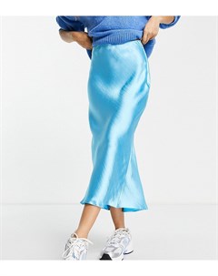 Голубая юбка миди из блестящего гладкого атласа Petite Asos design