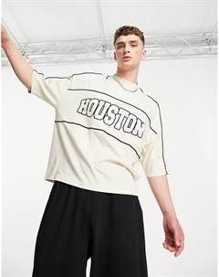 Бежевая oversized футболка с принтом Houston Asos design