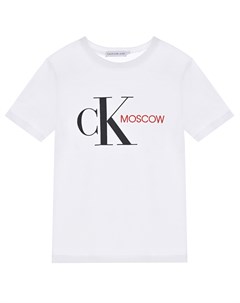 Белая футболка с надписью Moscow Calvin klein