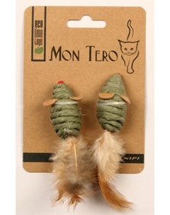 Игрушка Eco Мышь для кошек с перьями и кошачьей мятой 2 шт х 5 см Зеленые Mon tero
