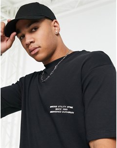 Oversized футболка черного цвета с принтом на груди Jack & jones