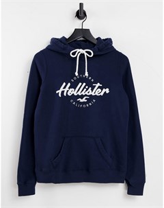 Худи темно синего цвета с логотипом Hollister