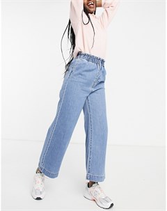 Голубые выбеленные джинсы из переработанных материалов с широкими штанинами и присборенной талией Li Monki