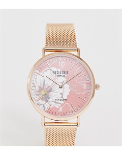 Часы цвета розового золота с сетчатым браслетом и цветочным принтом эксклюзивно для ASOS Reclaimed vintage