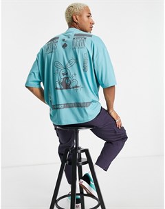 Голубая oversized футболка с графическим принтом на спине Asos design