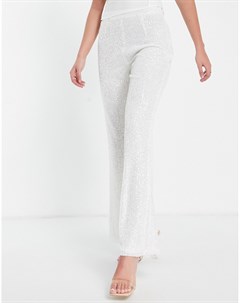 Белые брюки с пайетками по всей длине от комплекта Pretty lavish