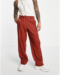 Широкие брюки в строгом стиле рыжего цвета в полоску с широкими отворотами Asos design