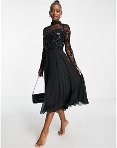 Черное платье миди с расклешенной юбкой и декорированным лифом Virgos lounge