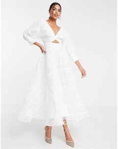 Белое платье миди из органзы в клетку Asos edition