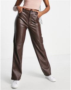 Прямые брюки из искусственной кожи шоколадно коричневого цвета Pimkie