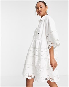Платье рубашка мини с ажурной отделкой белого цвета Asos edition