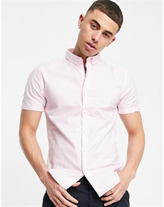 Розовая оксфордская рубашка облегающего кроя с короткими рукавами New look