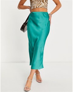 Атласная юбка миди зеленого цвета Asos design