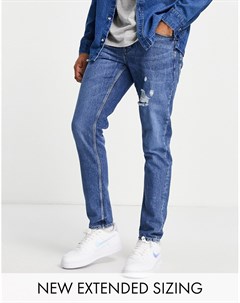 Темно синие узкие джинсы с потертостями Asos design