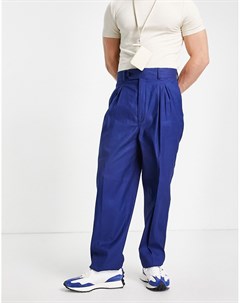 Темно синие брюки с завышенной талией Asos design