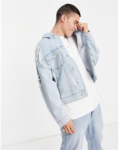 Рваная джинсовая oversized куртка выбеленного голубого цвета Asos design