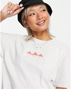 Серая oversized футболка с принтом грибов Skinnydip