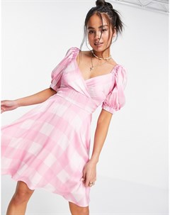 Платье мини в стиле бэбидолл в крупную клетку розового цвета Twisted wunder