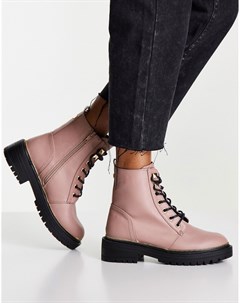 Пыльно розовые ботинки на плоской массивной подошве со шнуровкой New look