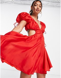 Красное платье мини с присборенной стороной и дополнительным слоем из вуали Asos design