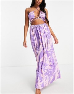 Фиолетовое пляжное платье макси с узором в виде завитков из коллекции Fuller Bust Asos design
