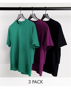 Комплект из 3 разноцветных футболок из органического хлопка с круглым вырезом Asos design