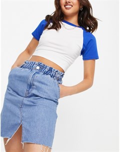 Средне выбеленная джинсовая мини юбка из смесового органического хлопка Annie Monki