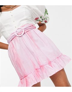 Розовая свободная хлопковая мини юбка с акцентным поясом и принтом тай дай ASOS DESIGN Petite Asos petite