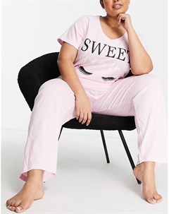 Розовый пижамный комплект с футболкой и широкими брюками Yours