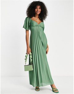 Плиссированное платье макси холодного шалфейно зеленого цвета с перекрученной отделкой на спине и ко Asos design