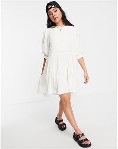 Белое ярусное платье мини с вышивкой Object