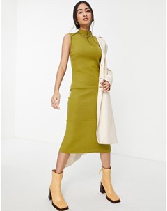 Оливковое трикотажное платье миди с высоким воротом Aware Vero moda