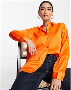 Атласная рубашка в стиле oversized ярко оранжевого цвета Vero moda