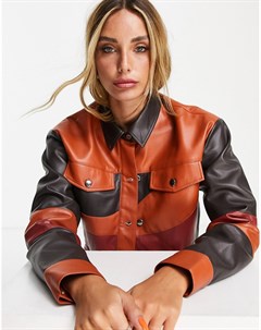Коричневая укороченная куртка из искусственной кожи с волнистым узором от комплекта Neon rose