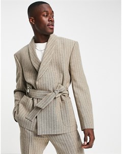 Коричневый пиджак халат в полоску Asos design