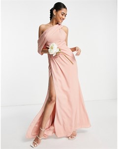 Розовое платье макси на одно плечо со складками Bridesmaid Asos design
