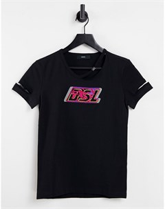 Черная футболка с разрезами на рукавах и рисунком a2 Diesel