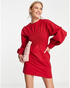 Красное платье мини с объемными рукавами и сборкой спереди Ghospell