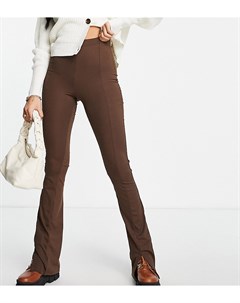 Расклешенные брюки скинни в рубчик шоколадного цвета с разрезом спереди Topshop tall
